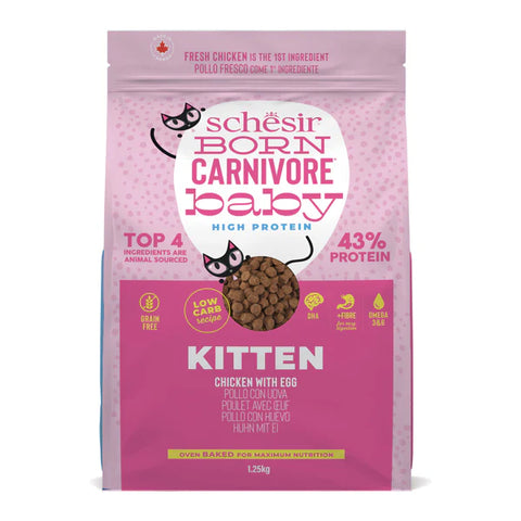 *Schesir Born Carnivore Grain Free Oven Baked Dry Cat Chicken & Egg - Kitten 1.25kg